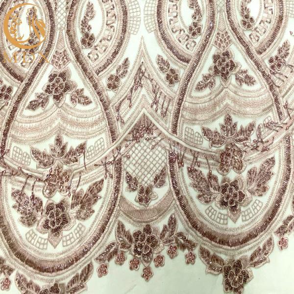 Luxury 3D Beaded Lace Fabric Unique Tulle Embroidery Pink Dress