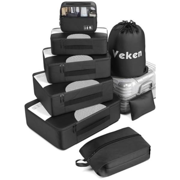 Custom Logo Accepted Unisex Travel Bags 8 Set Packing Cubes with Laundry Bag and Storage