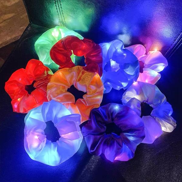 Durable Brown Stretchy Hair Ties Pack Ring Girls LED Luminous Satin Colorful Party 11cm