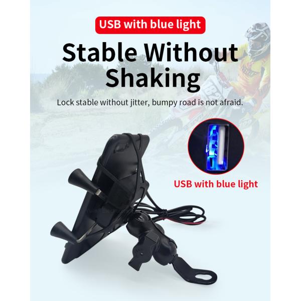 DC5V 2A Nylon Metal Motorcycle Phone Holder With Usb Charger