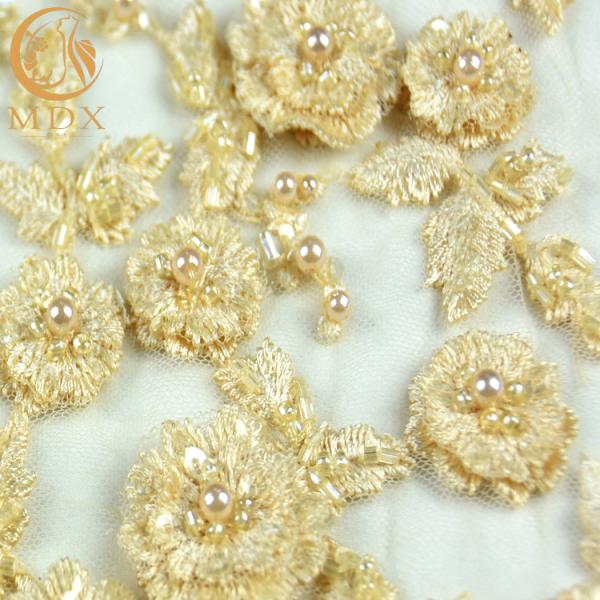 High End Pure Hand Embroidery Lace 135cm Width 3D Beaded Lace Applique