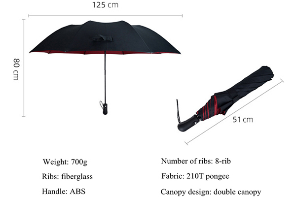Sturdy 28 Inch Two Fold Automatic Open Umbrellas With Double Layered Canopy