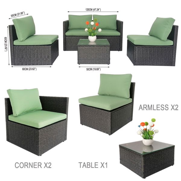 Mini Size Cheap Price Metal Frames High Quality Wicker Garden Furniture Set of 5 Sofas