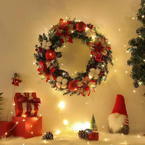 Plush Cloth and Plastic Christmas Pinecone Wreath for Outdoor Christmas