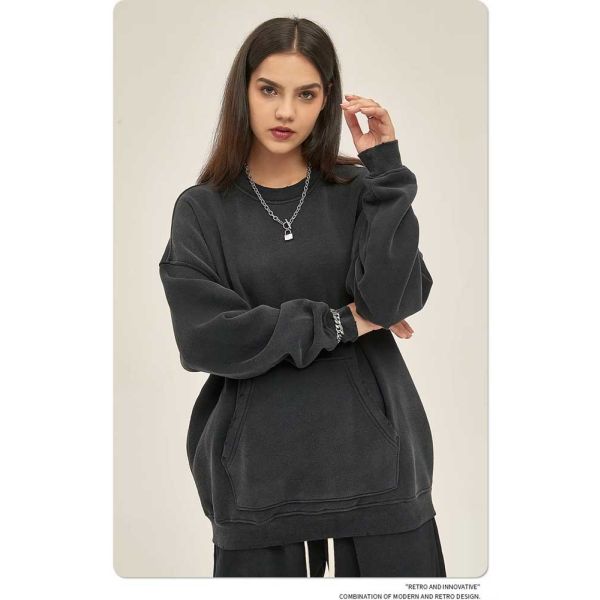 Vintage Men's Oversized Loose Cotton Long Sleeve Round Neck Pullover Sweatshirt
