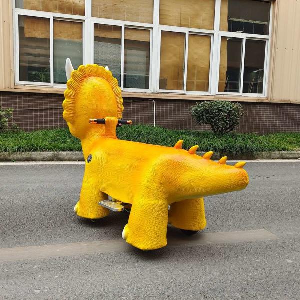 Animatronic Dinosaur Electric Scooter , Yellow Ride On Electric Dinosaur For Theme Park