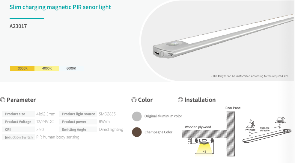 Letaron Wireless PIR Motion Sensor Magnetic Slim LED Under Cabinet Light High CRI 12/24V
