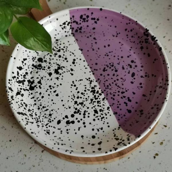 304 Steel Rim Enamel Dinner Plates White Round Cast Iron Steel Ware Plates Custom Logo
