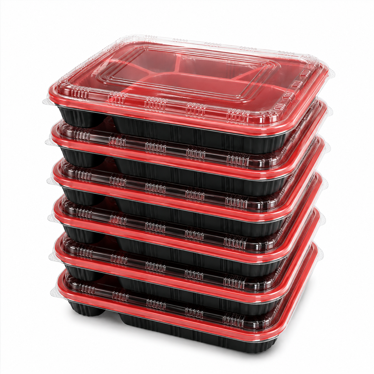 Clear Lid Five Compartment Trays  PP Bento Tray for Balanced Meals Catering
