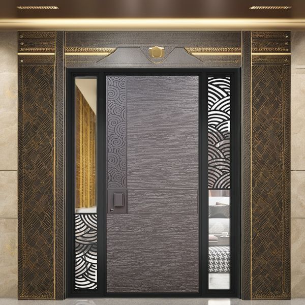 Home Black Modern Steel Aluminum Armored Entry Door With Optional Doorbell