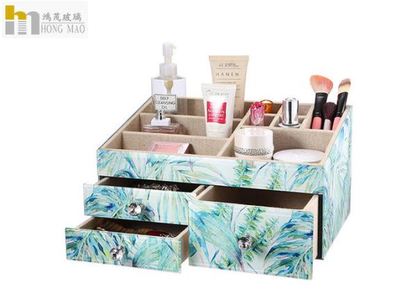 Modern Glass Wood Desk Organizer Box For Bathroom Accessories Storage