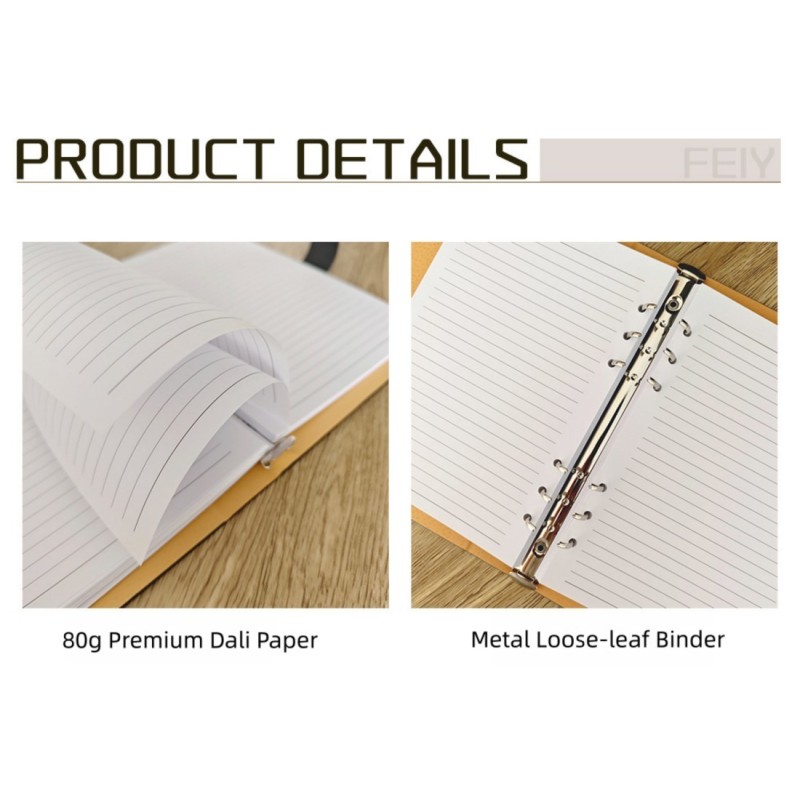 Magnetic Handcrafted Custom Leather Notebook 6 Ring Binder With Refillable Pages A5