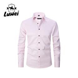 Solid Color Men Shirts Apparel Business Casual Polyester Stand Collar Clothes