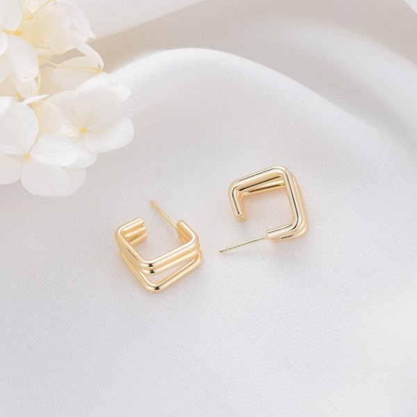 Fashion and Minimalist 14K Gold Plated Geometric Multi Layer Women's Earring Hypoallergenic Jewelry Studs Earrings