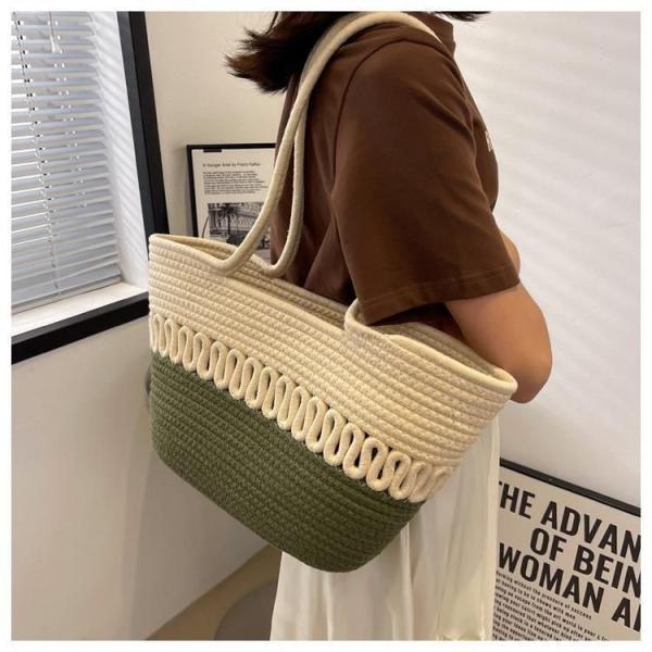 Straw Tote Bag for Women Handwoven Cotton Straw Shoulder Bag Crochet Tassel Beach Bohemian Purse for Women