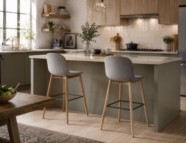 Fixed Height 1080mm Contemporary Bar Stools Stable With Ash Wood Legs