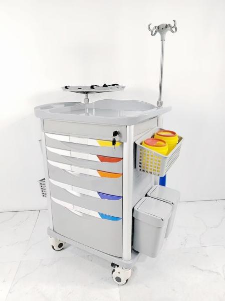 Plastic 4 Wheels Emergency Resuscitation Trolley for CPR Equipment Oxygen Cylinder Holder