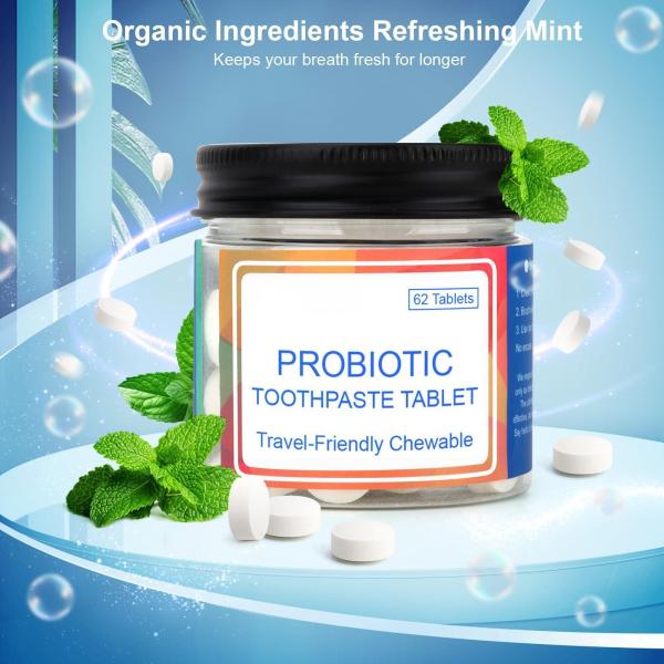 Nano Hydroxyapatite Probiotics Toothpaste Tablets Chewable Mint Flavor 62ct