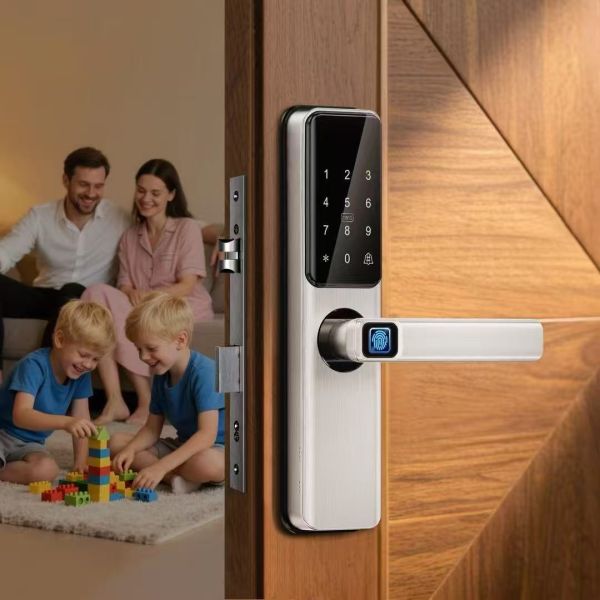 Home Security WIFI Tuya APP Smart Multi-Unlock Fingerprint Key Padlock Polished Aluminum Alloy Door Lock 6-Month Standby Time