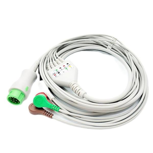 Pm5000 Pm6000 ECG Patient Cable With 3 Leads Snap Electrodes Iec 12pin