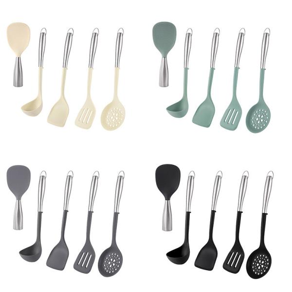 5Pcs Неприкасающиеся кухонные принадлежности Силиконовые кухонные принадлежности набор Силиконовые кухонные принадлежности Кухонные принадлежности Подарок с нержавеющей ручкой