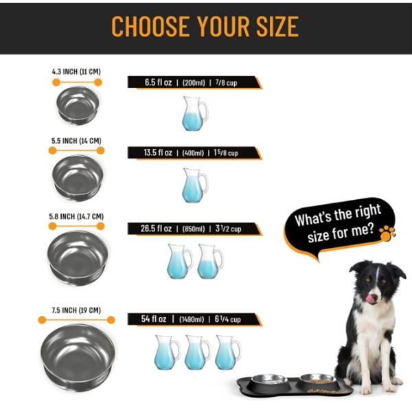 Нержавеющая сталь активного шара собаки любимцев установленная не не разливает Беспорядок-защитные шары еды & собачьей еды воды с циновкой силикона