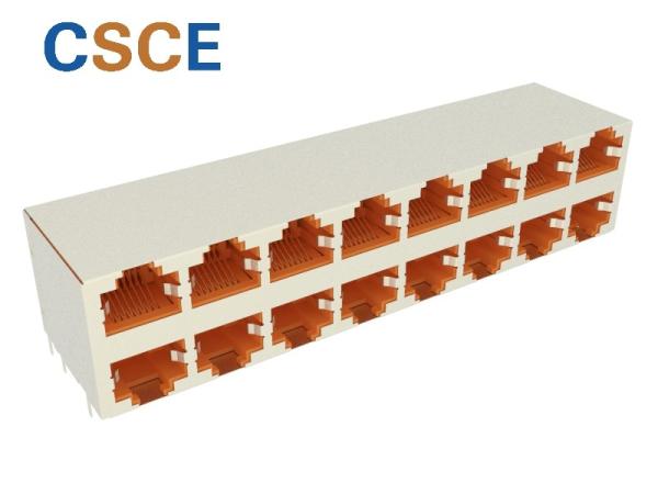 8P8C 2* 8 Ports RJ45 Gigabit Ethernet Jack Modular With Shielded Red Color