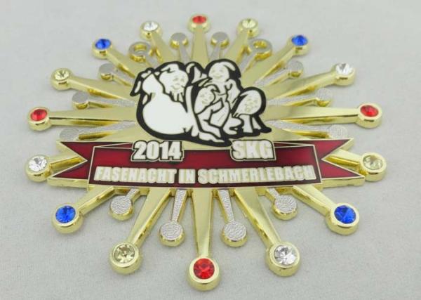 65mm Gold Plating Enamel Medal Imitation Hard Enamel , Fake Stone Melted