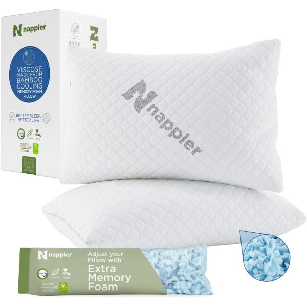 Adjustable Shredded Memory Foam Cooling Pillow for Hot Sleepers Queen Size Fabric