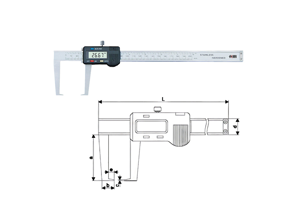 0-150mm/0-6 Flat Tip Digital External Groove Caliper for Shallow Outer Grooves for CNC Industry