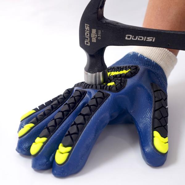 Blue Nitrile Fully Coated Anti Impact Chemical Resistant TPR Gloves Premium Hands Safety