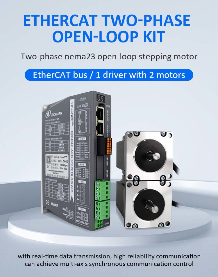 Lichuan 2A DC Open Loop Stepper Motor Drivers Kit EtherCAT 0.6N.m 2 Phase Nema23 DC24V~50V 2.5/4.0A