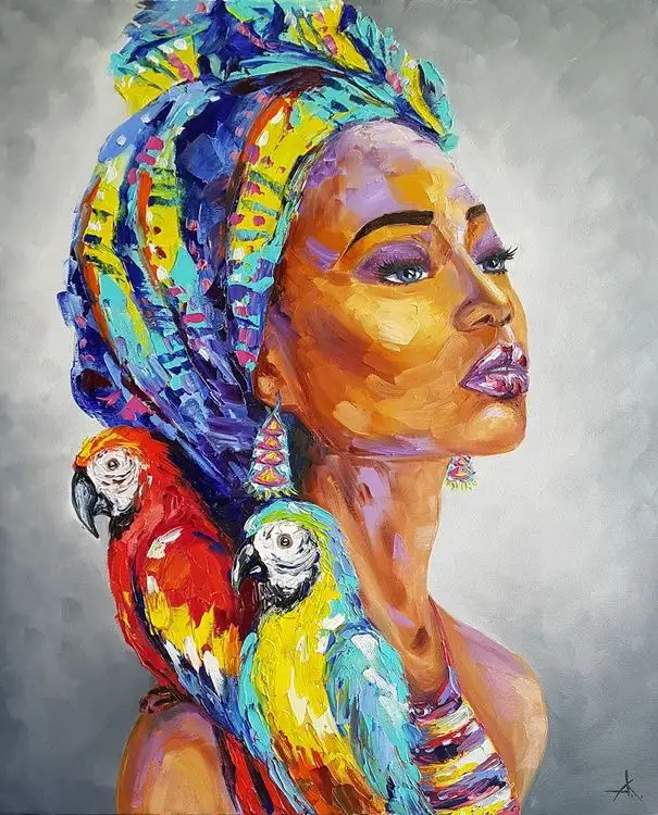 6 Método de impresión a color Mujeres africanas Arte hecha a mano pintura gruesa pintura al óleo pintura para el hogar pared lienzo decoración paisajística