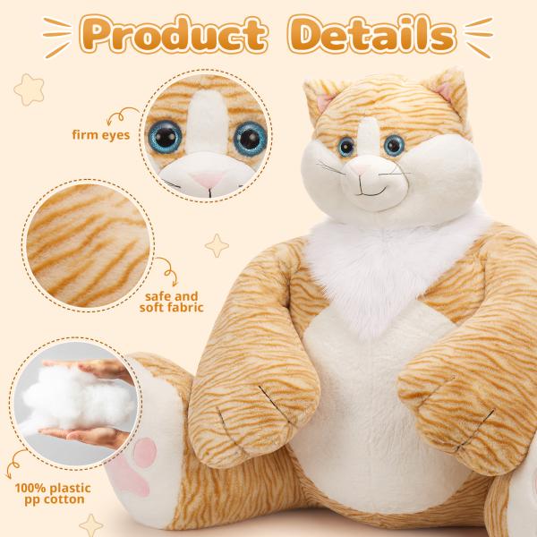 MaoGoLan 20lbs Jumbo Fluffy Plush Cat Toy 39.3 Inches Huge Big Fat Orange Cat Stuffed Animal Cute Oversized Soft Toys Birthday