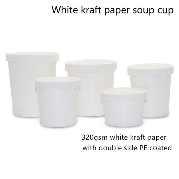 12oz 16oz 320gsm White Kraft Paper Eco Takeaway Containers