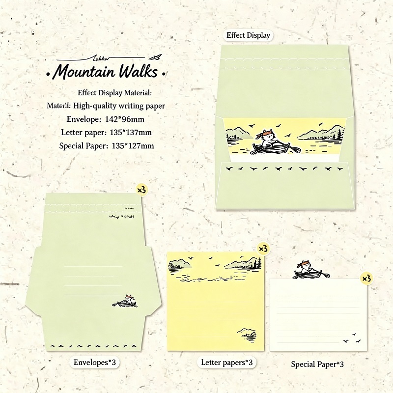 Cute Animal Letter Paper Set Tear Strip Easy Open Envelope Stationery