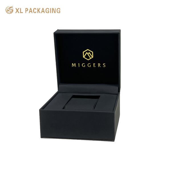 Wholesale Custom Cardboard Luxury Black PU Leather Watch Box Packaging With Logo , Paper Watch Gift Box