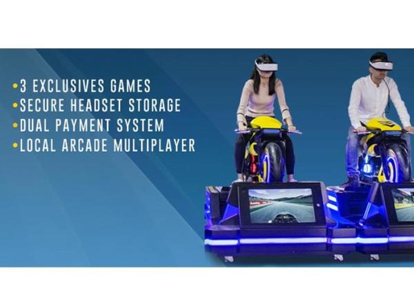 RGB LED Four Player Virtual Reality Motorcycle , Black VR Amusement Game Machine