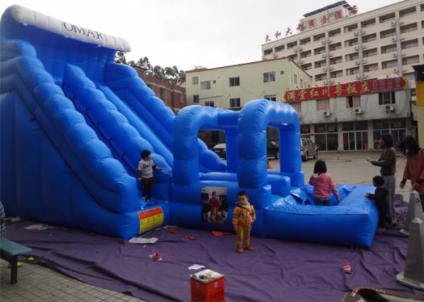 Summer Season Blue Commercial Inflatable Slides With Pool And Slip N Slide