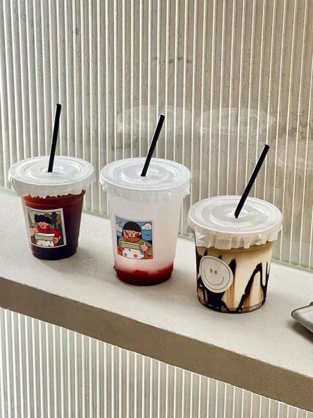 Custom 90mm Disposable Bubble Tea Cups Smoothies Cold Coffee Drinking Plastic Pet Cups