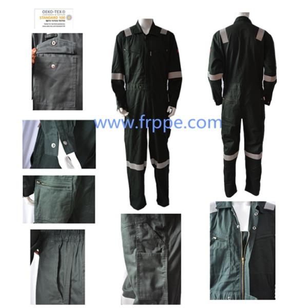 Oil Gas Lightweight Fr Coveralls / Industrial Workwear Cotton Fr Rated Coveralls Dark Green