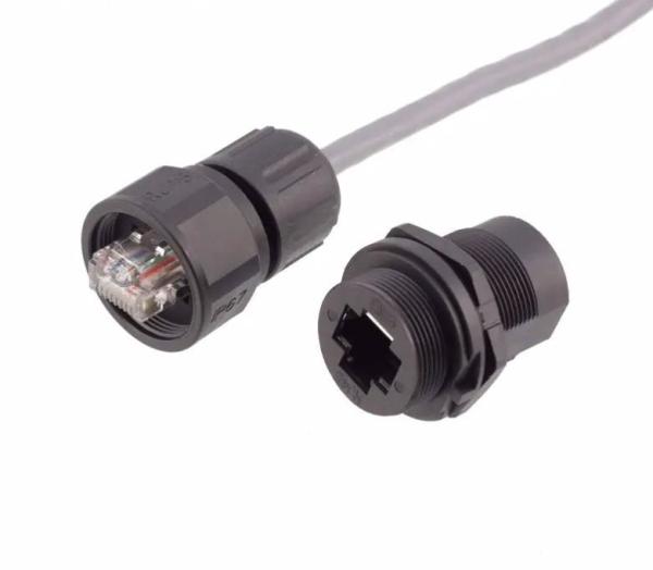RJ45 CAT6 / 5 Panel Mount Cable IP67 Waterproof Connector Female To Female Black