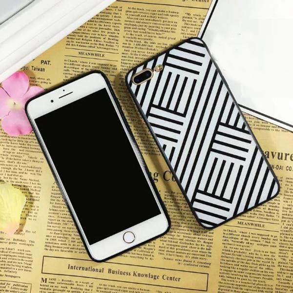 PC+TPU Silk Grain Classical Black&White Grid Pattern Cell Phone Case Cover For iPhone 7 6s Plus