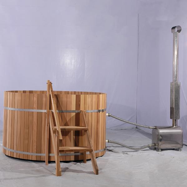 3-4 Person Outdoor Red Cedar Pine Thermowood Wooden Wood Fired Hot Tub with External Wood Burning Stove