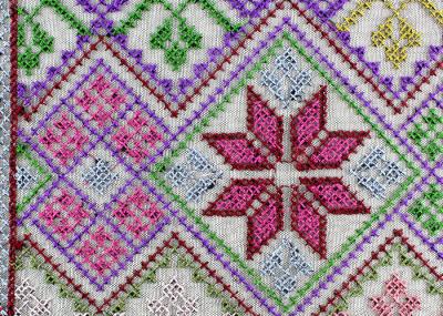 Multi Colored Cross - Stitched Embroidery Lace Fabric From Schiffli Lace Machine