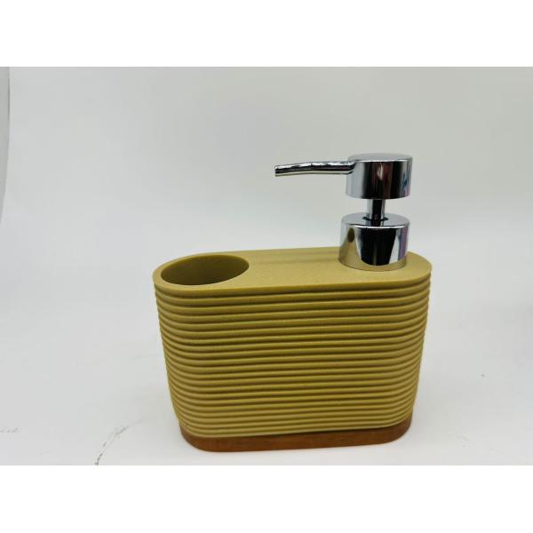 2N1 Sand Stone Kitchen Soap Dispenser With S/S Brush And Chrome ABS Pump Hand Painted Base And Body With Fine Circle