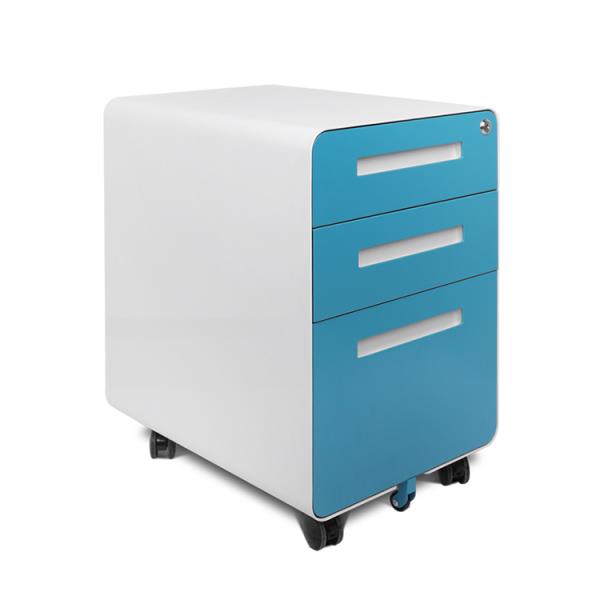 Compact Metal File Cabinet 3 Drawers Rounded Corners Removable Pedestal Home Bedroom School Work-White Grey Black Steel Storage