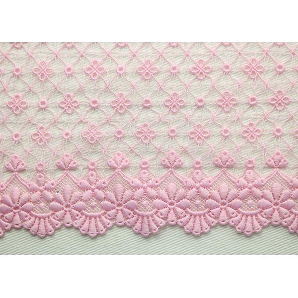 Fashion Pink Floral Embroidered Lace Trim With Chemical Poly Milk Silk For Women
