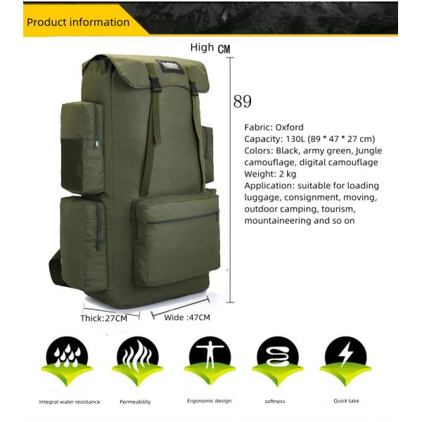 130L Waterproof Camo Backpack Oxford Fabric Softback Polyester