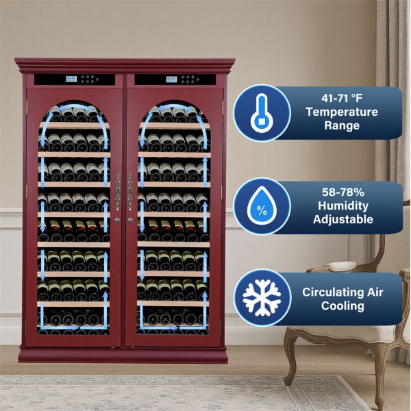 Burgundy Solid Wood Dual Zone Kitchen Wine Cooler with Smart Digital Control Panel
